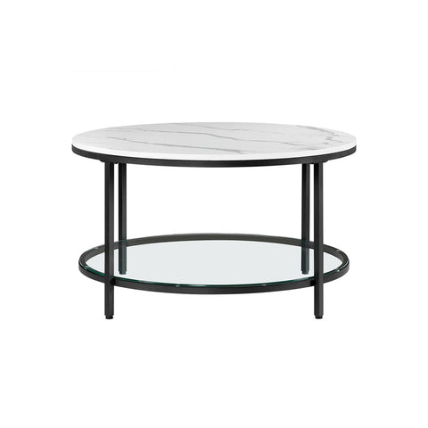 Rootz White Marble Look Coffee Table - Modern Table - Chipboard Steel Frame - Tempered Glass Top - Stylish Design - Lightweight - Easy Assembly - 80cm x 44.5cm (Ø x H)