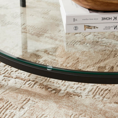 Rootz White Marble Look Coffee Table - Modern Table - Chipboard Steel Frame - Tempered Glass Top - Stylish Design - Lightweight - Easy Assembly - 80cm x 44.5cm (Ø x H)