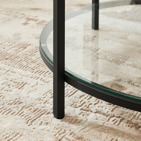 Rootz White Marble Look Coffee Table - Modern Table - Chipboard Steel Frame - Tempered Glass Top - Stylish Design - Lightweight - Easy Assembly - 80cm x 44.5cm (Ø x H)