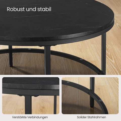 Rootz Marble Black-Ink Black Coffee Table - Living Room Table - Modern Table - Chipboard - Tempered Glass - Steel - Adjustable Feet - 80cm x 46cm - 13.6kg - 30kg Capacity