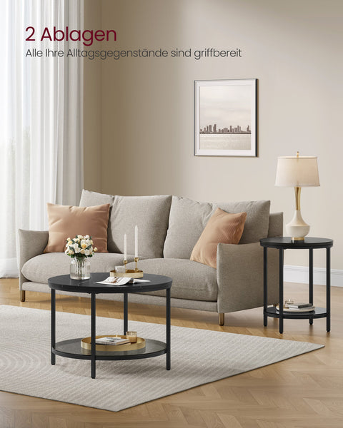 Rootz Coffee Table - Living Room Table - Modern Table - Chipboard and Tempered Glass - Steel Frame - Adjustable Feet - 65cm x 46cm - 9.5kg - 30kg Capacity