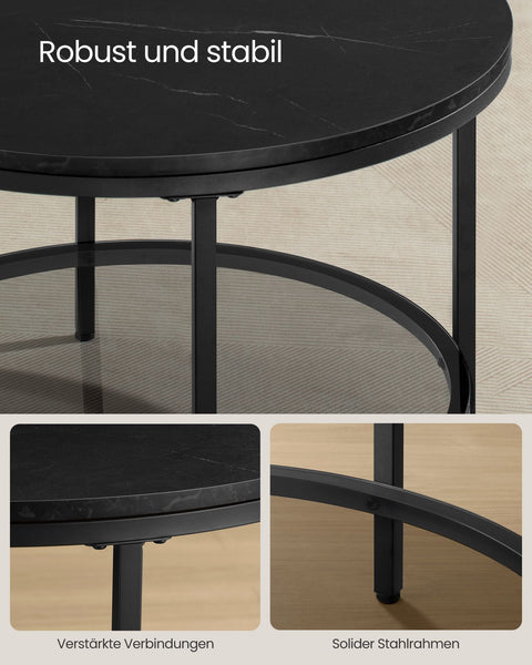 Rootz Coffee Table - Living Room Table - Modern Table - Chipboard and Tempered Glass - Steel Frame - Adjustable Feet - 65cm x 46cm - 9.5kg - 30kg Capacity