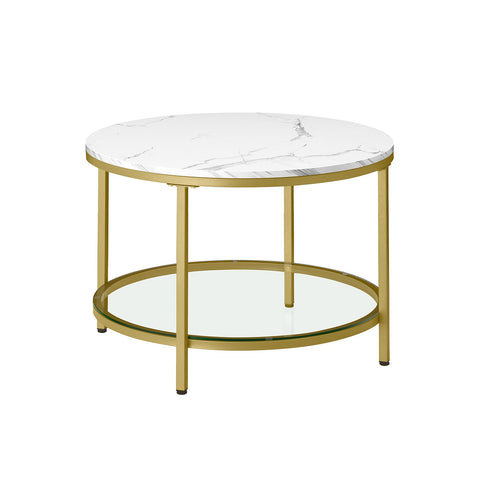 Rootz Marble White-Light Gold Coffee Table - Living Room Table - Modern Table - Chipboard - Tempered Glass - Steel - Adjustable Feet - Lightweight - Spacious - Easy Assembly - 65cm x 46cm x 73.5cm