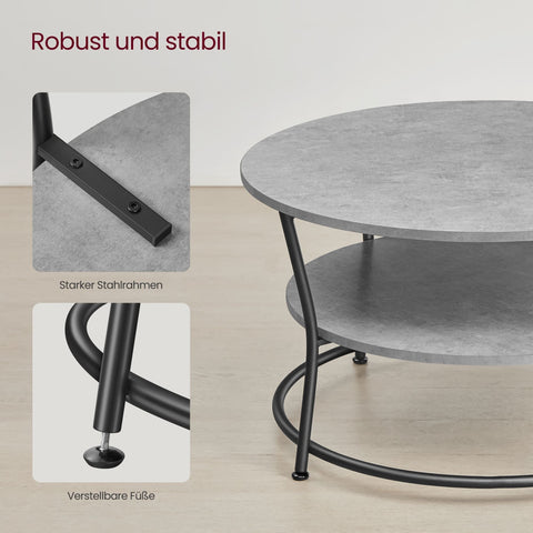 Rootz Round Coffee Table - Industrial Round Table - Gray-Black Color - Chipboard and Steel - 80cm D x 46.5cm H - 10.6kg - 50kg Capacity