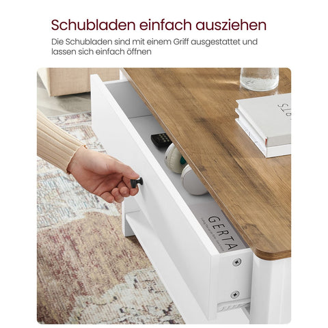Rootz Modern Coffee Table - 2 Drawer Table - Wood Chipboard - MDF - 80cm x 80cm x 45cm -  Brown-White Finish