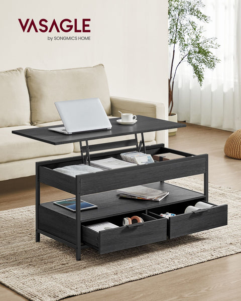 Rootz Adjustable Coffee Table - Anthracite Gray-Ink Black - Chipboard Steel - Large 50 x 100 cm - Height 48-63cm - Lightweight 25.6kg - Max Load 136kg