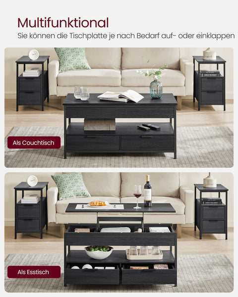 Rootz Adjustable Coffee Table - Anthracite Gray-Ink Black - Chipboard Steel - Large 50 x 100 cm - Height 48-63cm - Lightweight 25.6kg - Max Load 136kg