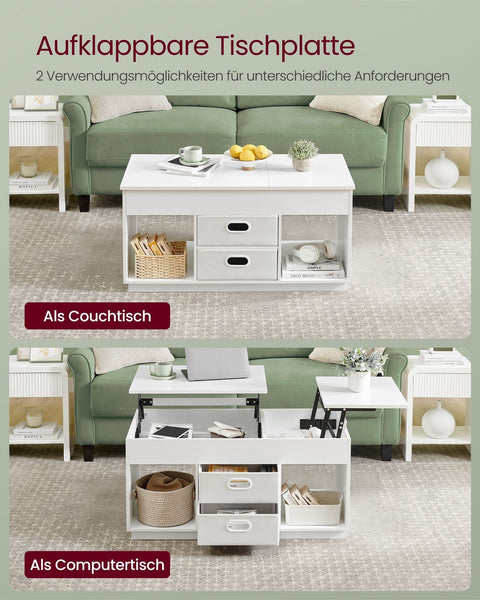 Rootz Coffee Table with 2 Drawers - Storage Table - White - Steel & Chipboard - 50cm x 100cm x 48cm/62.3cm