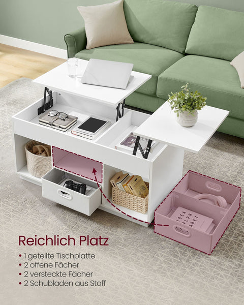 Rootz Coffee Table with 2 Drawers - Storage Table - White - Steel & Chipboard - 50cm x 100cm x 48cm/62.3cm