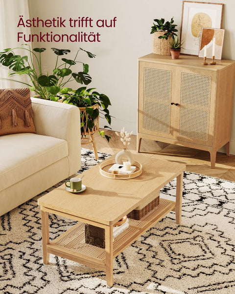 Rootz Oak Beige Coffee Table - Living Room Table - Side Table - MDF Chipboard PVC Plastic - 55cm x 100cm x 45cm - 13.9kg - 50kg Max Load Capacity - 40kg Shelf Capacity