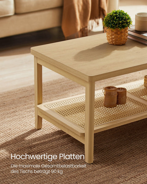 Rootz Oak Beige Coffee Table - Living Room Table - Side Table - MDF Chipboard PVC Plastic - 55cm x 100cm x 45cm - 13.9kg - 50kg Max Load Capacity - 40kg Shelf Capacity