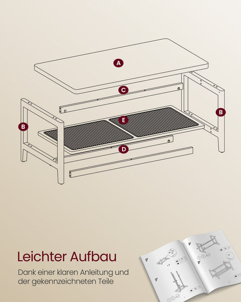 Rootz Oak Beige Coffee Table - Living Room Table - Side Table - MDF Chipboard PVC Plastic - 55cm x 100cm x 45cm - 13.9kg - 50kg Max Load Capacity - 40kg Shelf Capacity