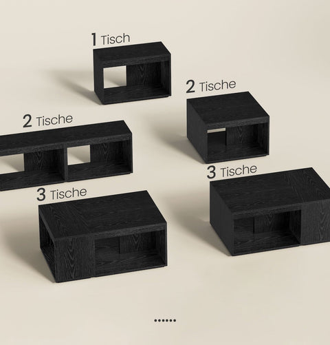 Rootz 3 Piece Coffee Table Set - Storage Tables - Ebony Black - Chipboard - 30cm x 60cm x 40cm - Total 23.8kg Weight - 90kg Total Capacity