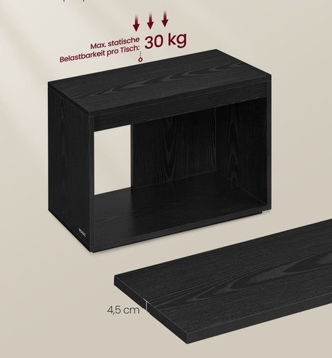 Rootz 3 Piece Coffee Table Set - Storage Tables - Ebony Black - Chipboard - 30cm x 60cm x 40cm - Total 23.8kg Weight - 90kg Total Capacity