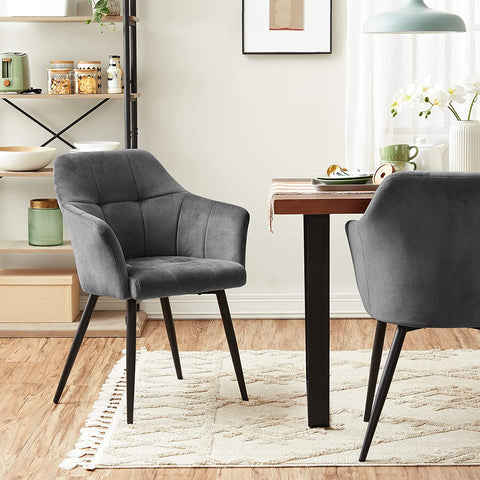 Rootz Set of 2 Upholstered Dining Chairs - Padded Chairs - Velvet Seating - Ergonomic Comfort - 61cm x 60cm x 86.5cm