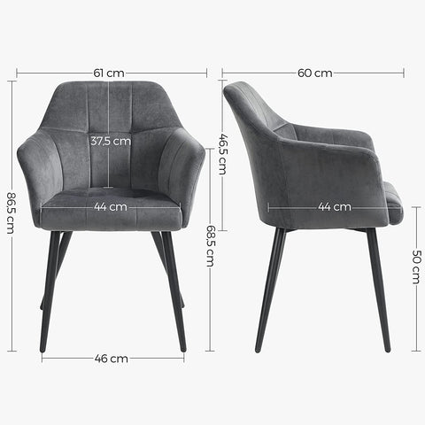 Rootz Set of 2 Upholstered Dining Chairs - Padded Chairs - Velvet Seating - Ergonomic Comfort - 61cm x 60cm x 86.5cm
