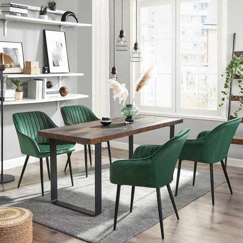 Rootz Set of 4 Upholstered Armchairs - Dining Chairs - Velvet Seating - Ergonomic Comfort - 62.5cm x 60cm x 85cm - Green