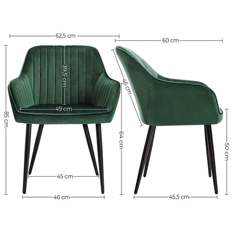 Rootz 2 Piece Dining Chairs Set - Ergonomic Armchairs - Velvet Seating - Comfort & Style - 62.5cm x 60cm x 85cm