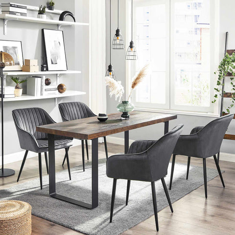 Rootz Velvet Dining Chair - Gray Chair - Upholstered Seat - Foam Padding - Powder Coated Metal Legs - 62.5cm x 60cm x 85cm