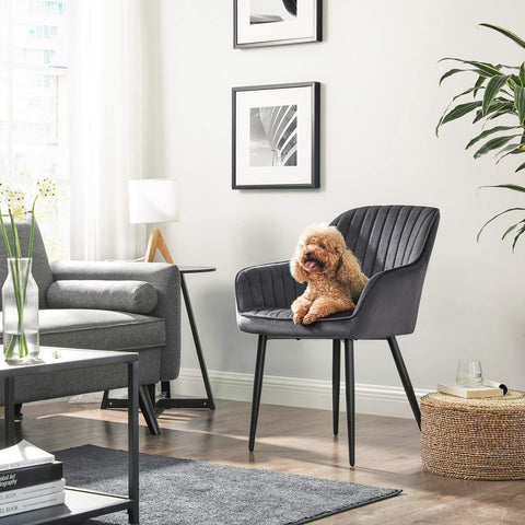 Rootz Velvet Dining Chair - Gray Chair - Upholstered Seat - Foam Padding - Powder Coated Metal Legs - 62.5cm x 60cm x 85cm