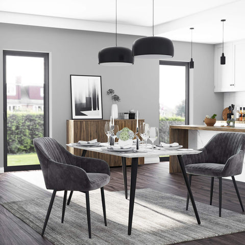 Rootz Velvet Dining Chair - Gray Chair - Upholstered Seat - Foam Padding - Powder Coated Metal Legs - 62.5cm x 60cm x 85cm