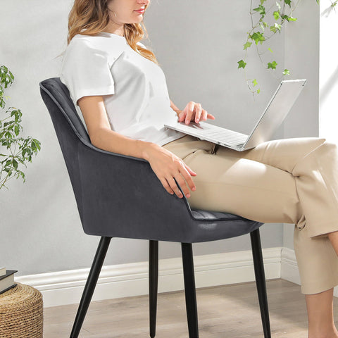 Rootz Velvet Dining Chair - Gray Chair - Upholstered Seat - Foam Padding - Powder Coated Metal Legs - 62.5cm x 60cm x 85cm