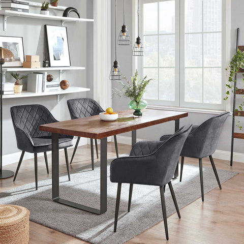 Rootz Upholstered Dining Chair - Grey Armchair - Velvet Chair - Ergonomic Comfort - 62.5cm x 60cm x 85cm