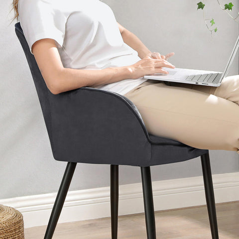 Rootz Upholstered Dining Chair - Grey Armchair - Velvet Chair - Ergonomic Comfort - 62.5cm x 60cm x 85cm