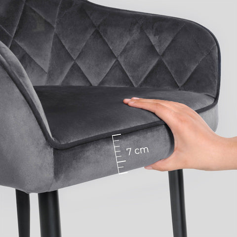 Rootz Upholstered Dining Chair - Grey Armchair - Velvet Chair - Ergonomic Comfort - 62.5cm x 60cm x 85cm