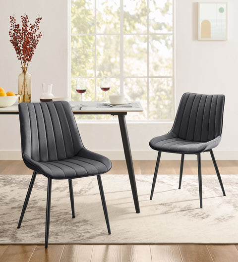 Rootz Dining Room Chair Set of 2 - Dining Chairs - Kitchen Chairs - Durable Steel Legs - 60cm x 50.1cm x 88.6cm - Grey