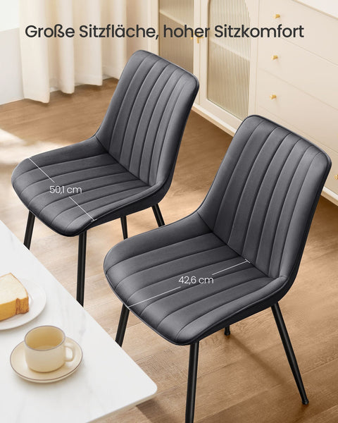 Rootz Dining Room Chair Set of 2 - Dining Chairs - Kitchen Chairs - Durable Steel Legs - 60cm x 50.1cm x 88.6cm - Grey