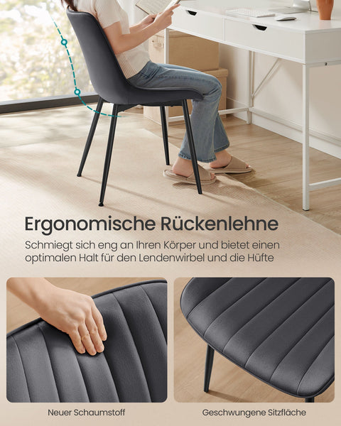 Rootz Dining Room Chair Set of 2 - Dining Chairs - Kitchen Chairs - Durable Steel Legs - 60cm x 50.1cm x 88.6cm - Grey