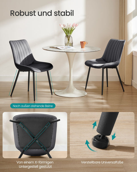 Rootz Dining Room Chair Set of 2 - Dining Chairs - Kitchen Chairs - Durable Steel Legs - 60cm x 50.1cm x 88.6cm - Grey