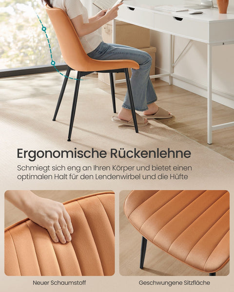 Rootz 2 Piece Dining Room Chairs - Caramel Brown-Ink Black - Steel-Plywood - Comfortable Seat Pad - 60cm x 50.1cm x 88.6cm