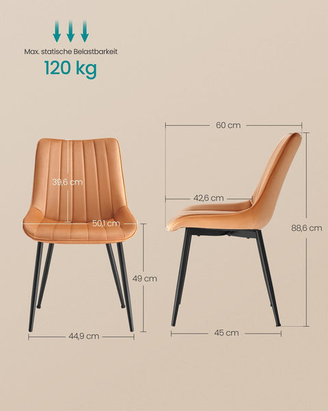Rootz 2 Piece Dining Room Chairs - Caramel Brown-Ink Black - Steel-Plywood - Comfortable Seat Pad - 60cm x 50.1cm x 88.6cm