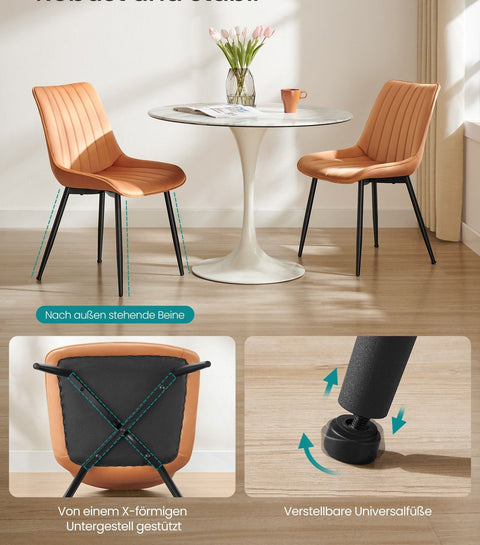 Rootz 2 Piece Dining Room Chairs - Caramel Brown-Ink Black - Steel-Plywood - Comfortable Seat Pad - 60cm x 50.1cm x 88.6cm