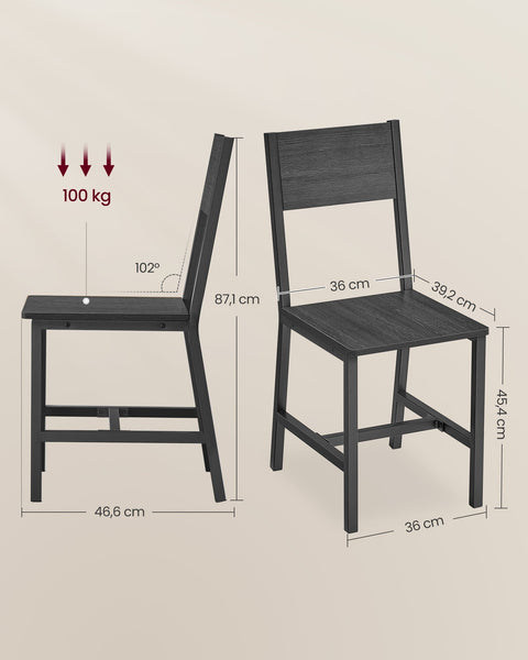 Rootz Dining Room Chairs Set of 2 - Seating Furniture - Dining Seats - Durable Steel Frame - 36cm x 46.6cm x 87.1cm - Grey
