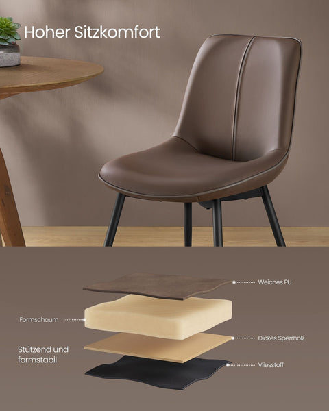 Rootz Maroon Dining Chairs Set - Kitchen Chairs - Upholstered Chairs - Plywood Steel Construction - Comfortable Foam Padding - PU Leather - 56cm x 50cm x 81cm