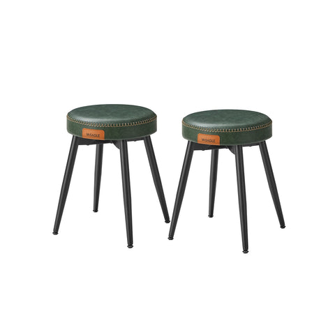 Rootz Forest Green Steel Bar Chair Set - Counter Stool - Kitchen Stool - 58D Molded Foam - PU Synthetic Leather - Plywood - 48cm x 48cm x 48.2cm - Lightweight - Sturdy - Easy Assembly