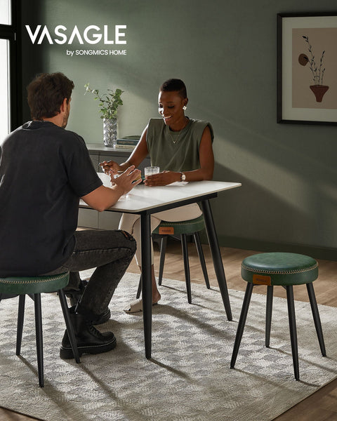 Rootz Forest Green Steel Bar Chair Set - Counter Stool - Kitchen Stool - 58D Molded Foam - PU Synthetic Leather - Plywood - 48cm x 48cm x 48.2cm - Lightweight - Sturdy - Easy Assembly