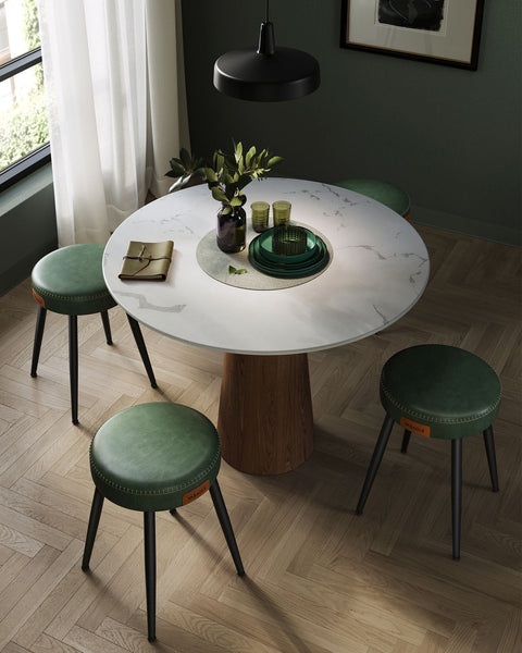 Rootz Forest Green Steel Bar Chair Set - Counter Stool - Kitchen Stool - 58D Molded Foam - PU Synthetic Leather - Plywood - 48cm x 48cm x 48.2cm - Lightweight - Sturdy - Easy Assembly
