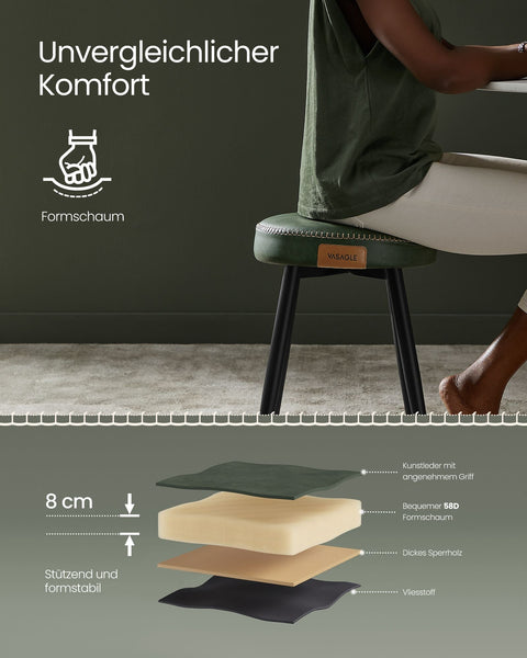 Rootz Forest Green Steel Bar Chair Set - Counter Stool - Kitchen Stool - 58D Molded Foam - PU Synthetic Leather - Plywood - 48cm x 48cm x 48.2cm - Lightweight - Sturdy - Easy Assembly