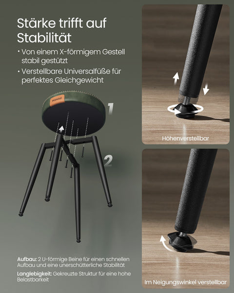 Rootz Forest Green Steel Bar Chair Set - Counter Stool - Kitchen Stool - 58D Molded Foam - PU Synthetic Leather - Plywood - 48cm x 48cm x 48.2cm - Lightweight - Sturdy - Easy Assembly