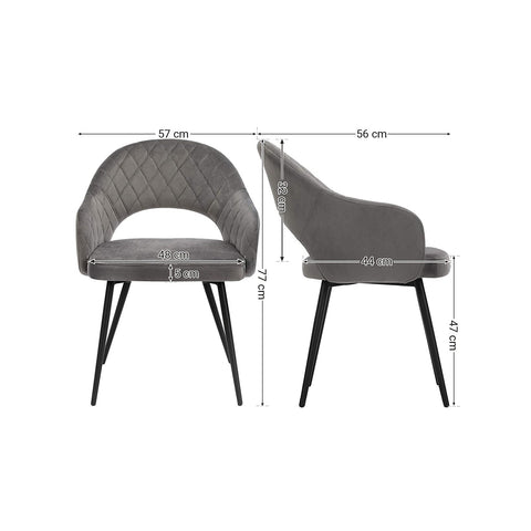 Rootz Grey Velvet Dining Chair - Upholstered Chair - Stylish Seating - Elegant Design - 57cm x 56cm x 77cm