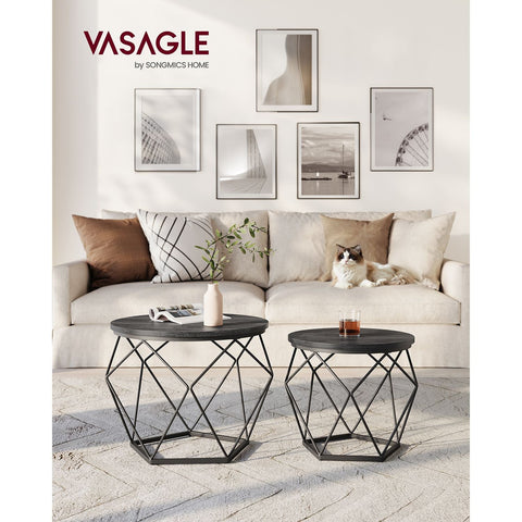 Rootz 2 Piece Set Side Tables - Black End Tables - Chipboard Steel Tables - Lightweight Durable Design - Easy Assembly - 50cm x 40cm x 40cm & 40cm x 36cm x 36cm