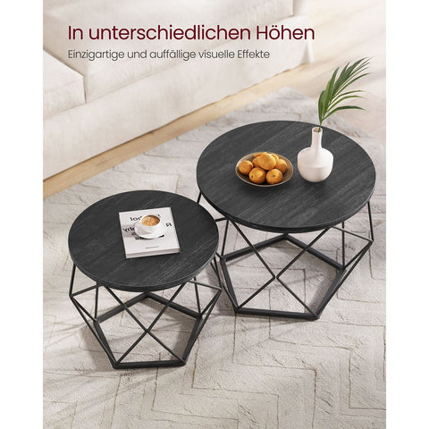 Rootz 2 Piece Set Side Tables - Black End Tables - Chipboard Steel Tables - Lightweight Durable Design - Easy Assembly - 50cm x 40cm x 40cm & 40cm x 36cm x 36cm