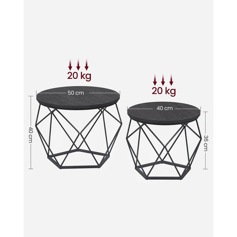 Rootz 2 Piece Set Side Tables - Black End Tables - Chipboard Steel Tables - Lightweight Durable Design - Easy Assembly - 50cm x 40cm x 40cm & 40cm x 36cm x 36cm