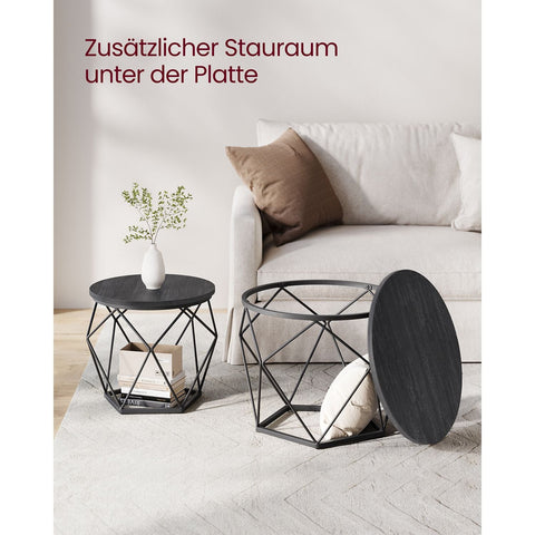Rootz 2 Piece Set Side Tables - Black End Tables - Chipboard Steel Tables - Lightweight Durable Design - Easy Assembly - 50cm x 40cm x 40cm & 40cm x 36cm x 36cm
