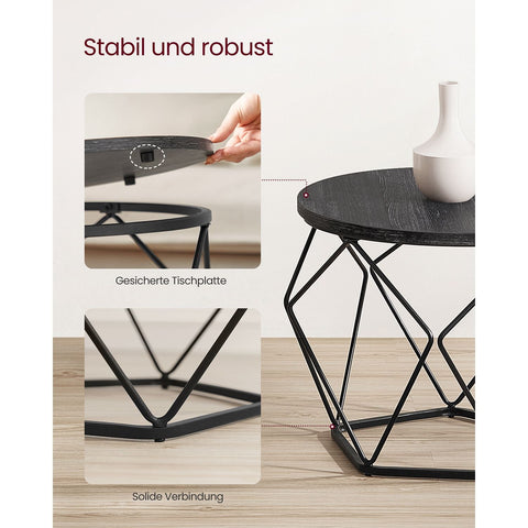 Rootz 2 Piece Set Side Tables - Black End Tables - Chipboard Steel Tables - Lightweight Durable Design - Easy Assembly - 50cm x 40cm x 40cm & 40cm x 36cm x 36cm