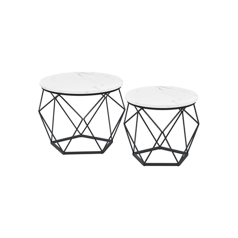 Rootz 2 Piece Set Side Tables - White-Black Chipboard Steel Tables - Large Small Tables - Lightweight Durable Design - Easy Assembly - 50cm x 40cm x 40cm - 40cm x 36cm x 36cm